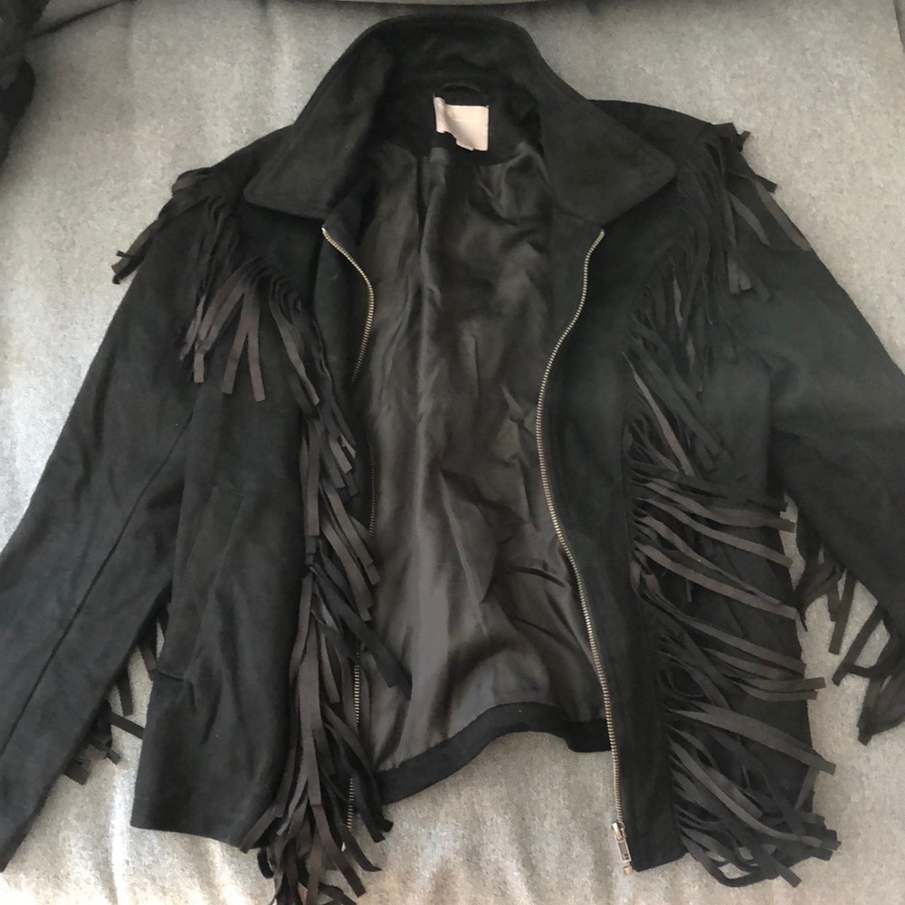 Black suede fringe jacket